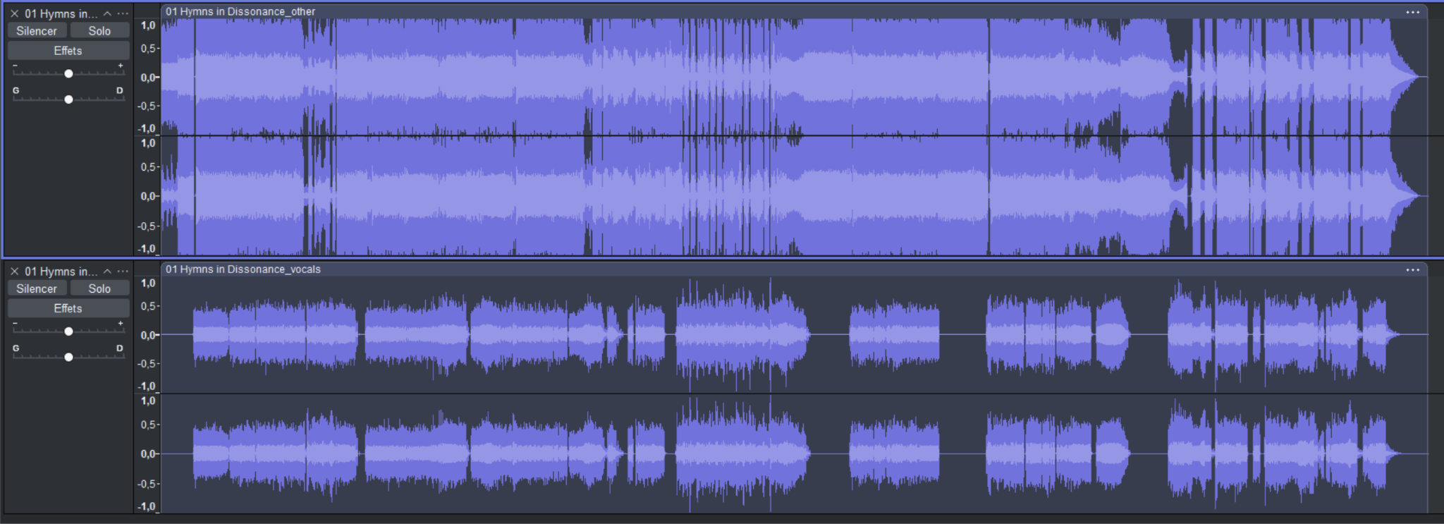 Waveform and spectrogram views of the same song after the target has settled, showing cleaner structure